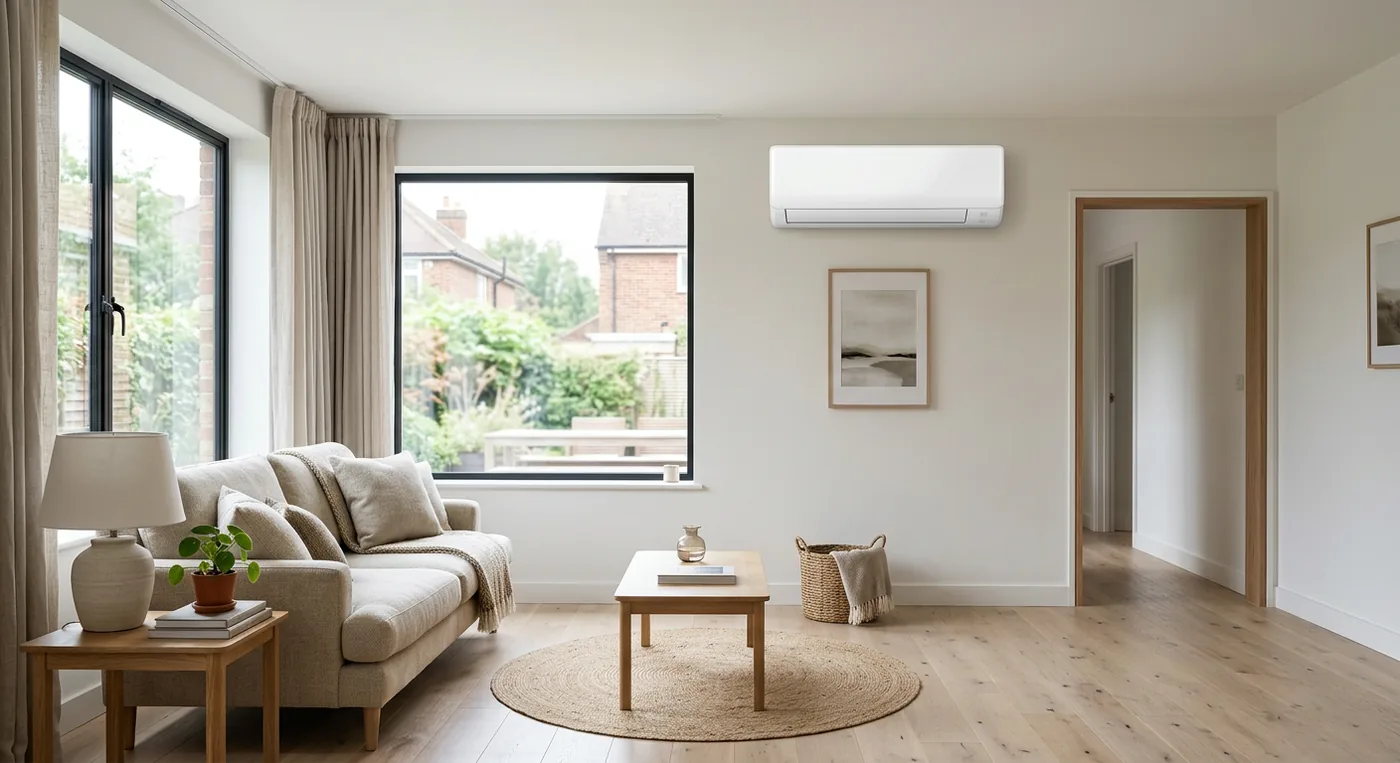 Modern split air conditioning in a bright living room